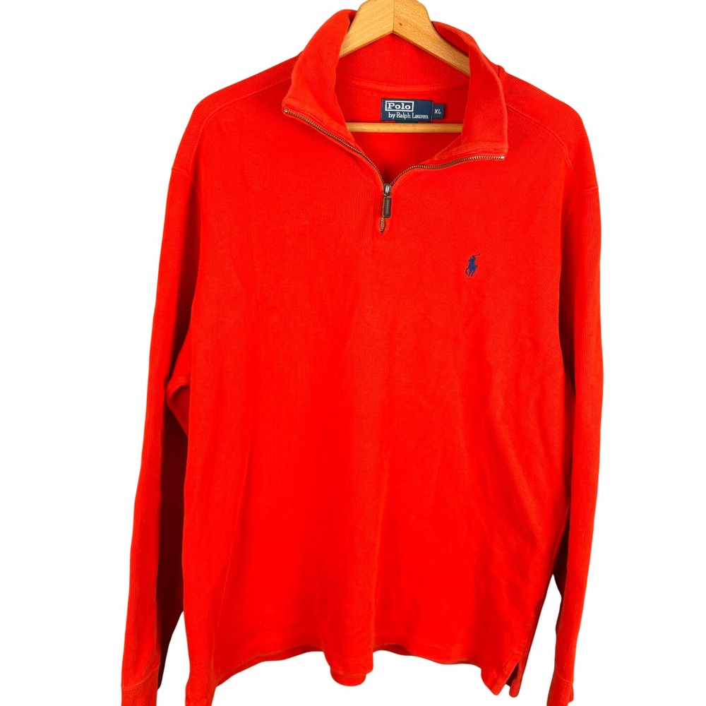 Polo Ralph Lauren Mens XL Red Quarter Zip Pullover Ribbed Cotton Sweater